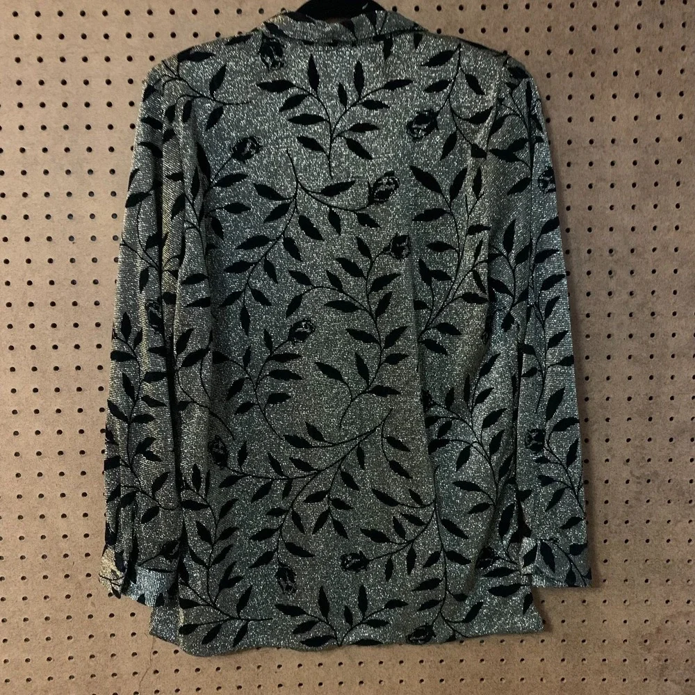 Alfred Dunner Vintage Gold Lurex Metallic Black Floral Leaf Blouse‎ Top Size 8
